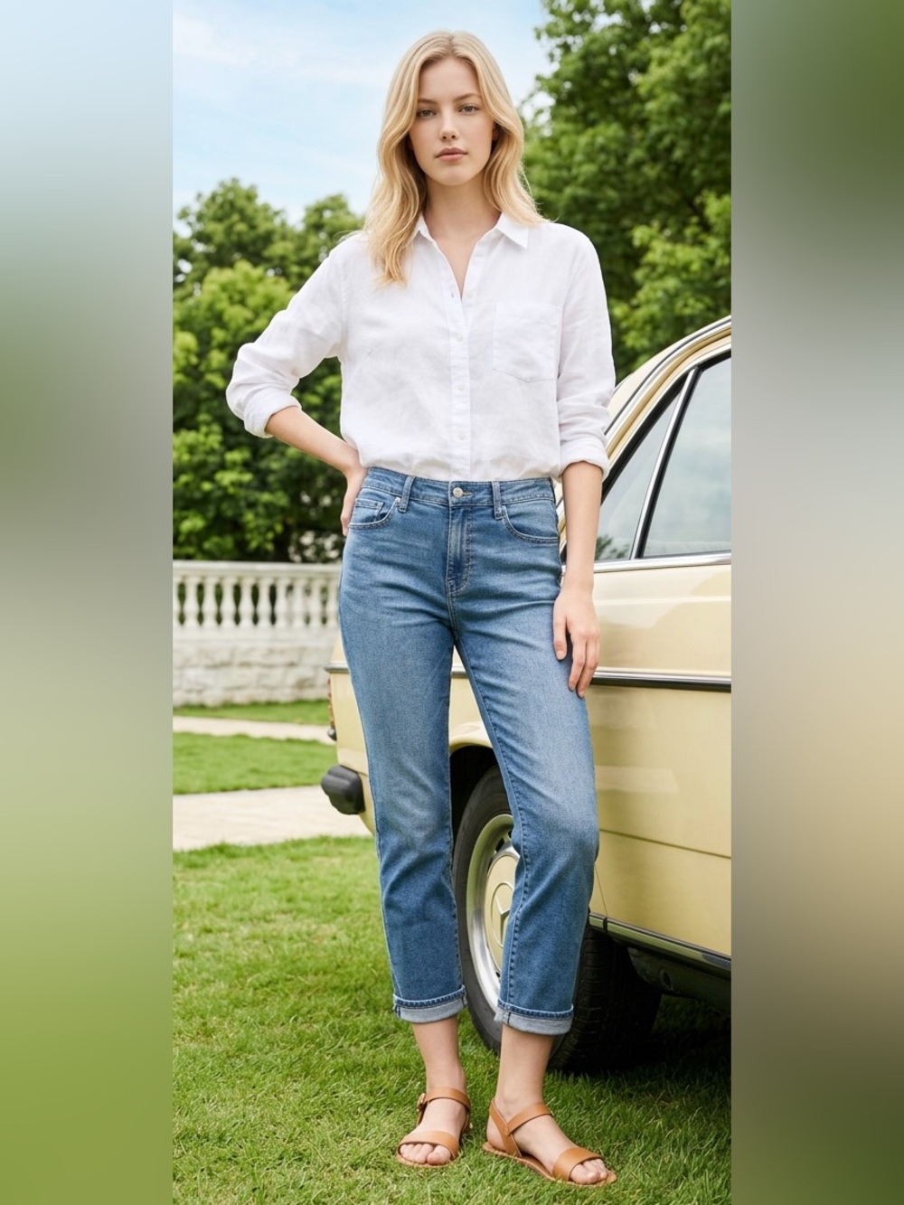 Lucky Brand Mid Rise Sweet Crop Denim Jeans Cuffed Hem Whiskering Blue SZ 14 EUC
